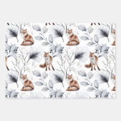 冬の野生鳥類キツネ葉ボタニカル ラッピングペーパーシート (正面3)