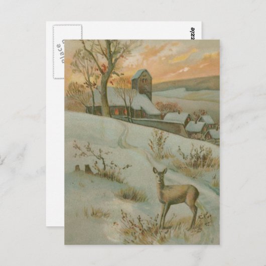冬の野鹿の教会の雪 ポストカード (正面/裏面)