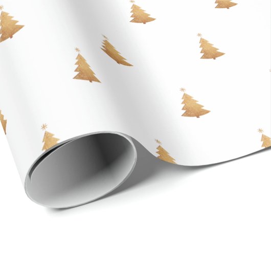 冬の金ゴールドとホワイトクリスマスツリーホリデー ラッピングペーパー (ロールコーナー)