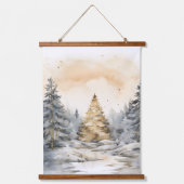 冬の金ゴールドと灰色の森の木々の雪の輝き 吊り下げ型タペストリー (正面3)