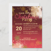 冬の金ゴールドの雪のバーガンディのクリスマスパーティー 招待状 (正面)