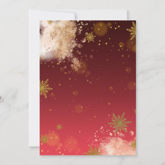 冬の金ゴールドの雪のバーガンディのクリスマスパーティー 招待状 (裏面)