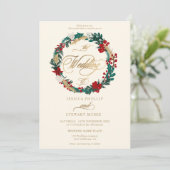 冬の金ゴールドアイボリーすべて結婚の1つの書道 招待状 (スタンド正面)