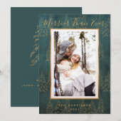 冬の金ゴールドクリスマスツリー写真ホリデーカード シーズンカード (正面/裏面)