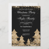冬の金ゴールドグリッタークリスマスツリーパーティー 招待状 (正面)