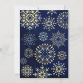 冬の金ゴールドネイビー水色の雪のクリスマスパーティーI 招待状 (裏面)