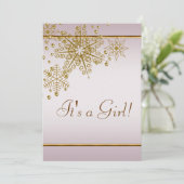 冬の金ゴールドピンクスノーフレーク赤ちゃんガールシャワー 招待状 (スタンド正面)