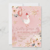 冬の金ゴールドピンク間抜けフローラグース1日 招待状 (正面)