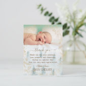 冬の金ゴールドフレームフォレストフォトベビーシャワー サンキューカード (スタンド正面)