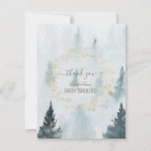 冬の金ゴールドフレームフォレストフォトベビーシャワー サンキューカード (裏面)