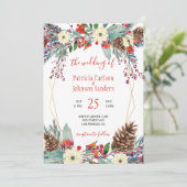 冬の金ゴールドフレームフローラリース結婚クリスマス 招待状 (スタンド正面)