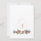 冬の金ゴールドフレームフローラリース結婚クリスマス 招待状 (裏面)