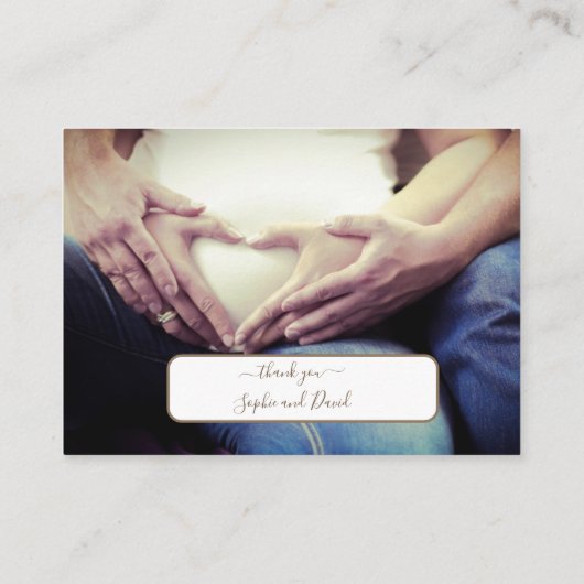 冬の金ゴールドフレーム写真ベビーシャワー本を持って来る エンクロージャーカード (裏面)