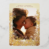 冬の金ゴールド水色クリスマスベリー写真 箔シーズンカード (正面)