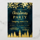 冬の金ゴールド雪の松の緑の企業のクリスマス 箔シーズンカード (正面)