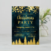 冬の金ゴールド雪の松の緑の企業のクリスマス 箔シーズンカード (立ち正面)