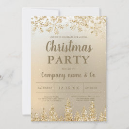 冬の金ゴールド雪の松の金属の企業のクリスマス 招待状