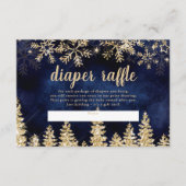 冬の金ゴールド雪の松ネイビーブおむつラッフルベビー エンクロージャーカード (正面)
