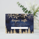 冬の金ゴールド雪の松ネイビーブおむつラッフルベビー エンクロージャーカード (スタンド正面)