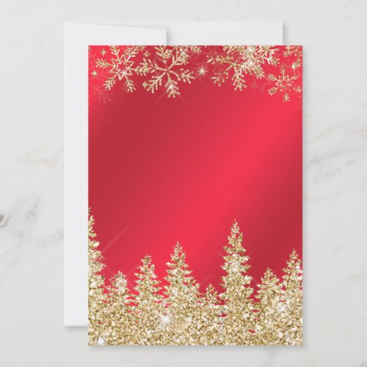 冬の金ゴールド雪は赤いクリスマス企業のを松に咲く 招待状 (裏面)