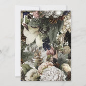 冬の針葉樹の花束 マグノリア 牡丹 ローズ ウェディング 招待状 (裏面)