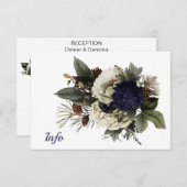 冬の針葉樹フローラクリームネイビー結婚ピーニー エンクロージャーカード (正面/裏面)