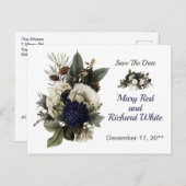 冬の針葉樹フローラ牡丹ウェディング日付を保存 ポストカード (正面/裏面)