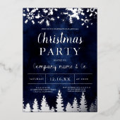 冬の銀の雪の松のネイビー企業のクリスマス 箔シーズンカード (正面)