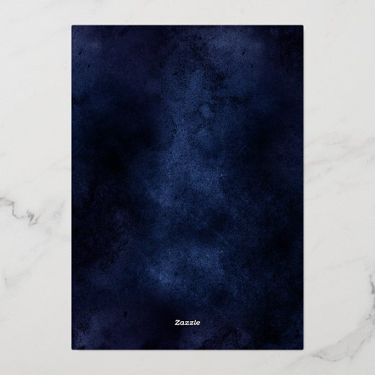 冬の銀の雪の松のネイビー企業のクリスマス 箔シーズンカード (裏面)