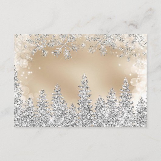 冬の銀の雪の松の金ゴールドの本ベビー エンクロージャーカード (裏面)