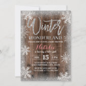 冬の銀の雪片バームウッドベビーシャワー 招待状 (正面)