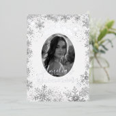 冬の銀スノーフレーク写真キンセアニェラ 箔招待状 (立ち正面)