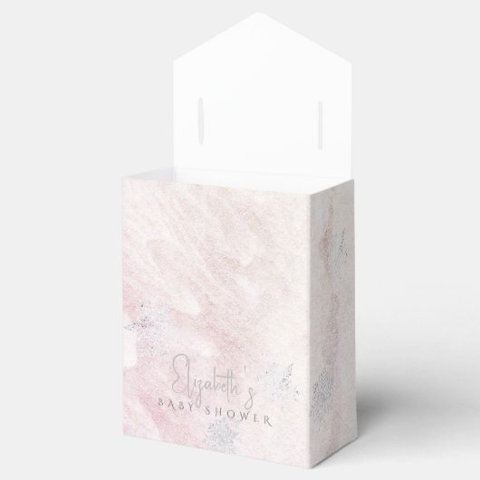 冬の銀凍っていのスノーフレークピンクの赤ちゃんシャワー フェイバーボックス (オープン)