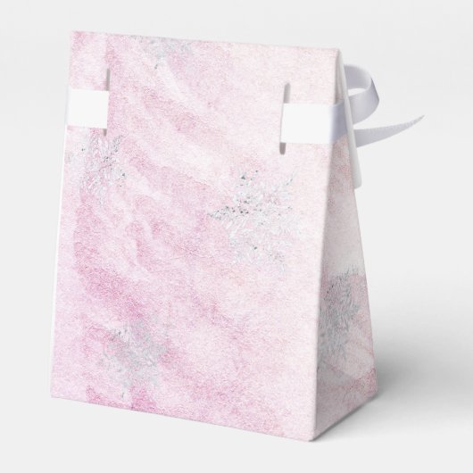 冬の銀凍っていのスノーフレークピンクの赤ちゃんシャワー フェイバーボックス (裏面サイド)