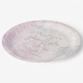 冬の銀凍っていのスノーフレークピンクの赤ちゃんシャワー ペーパープレート (アングル)