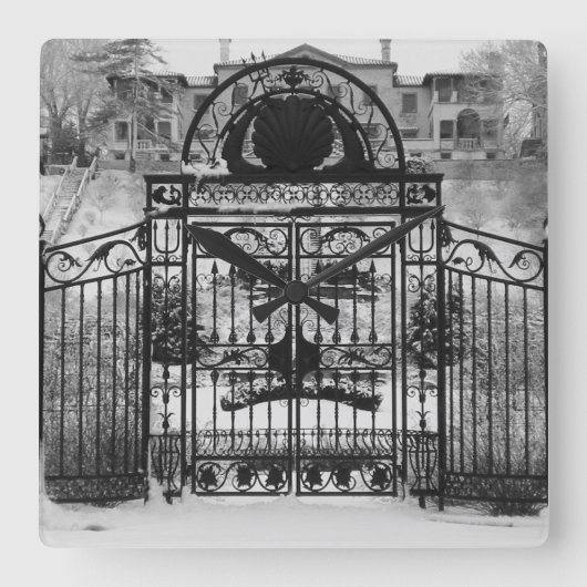 冬の門 スクエア壁時計 (正面)