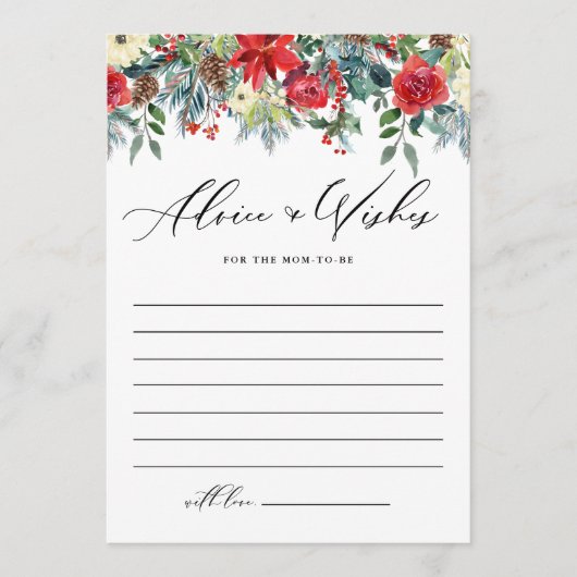 冬の開花ガーランドが母の赤ちゃんシャワーを願う アドバイスカード (正面)