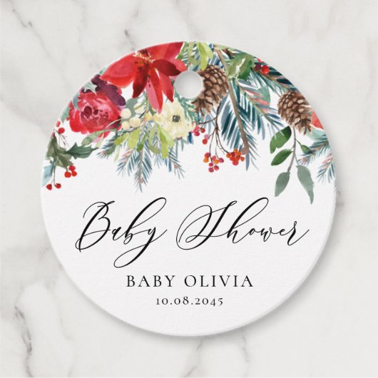 冬の開花ガーランドフローラベビーシャワー フェイバータグ (正面)