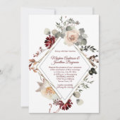 冬の開花ダイヤモンドシェイプ – バーガン結婚ディ 招待状 (正面)