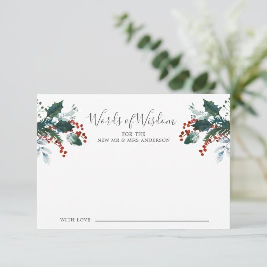 冬の開花フローラブライダル単語の知恵カード 招待状 (スタンド正面)