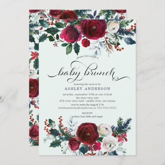 冬の開花フローラベビーシャワーブランチ 招待状 (正面/裏面)