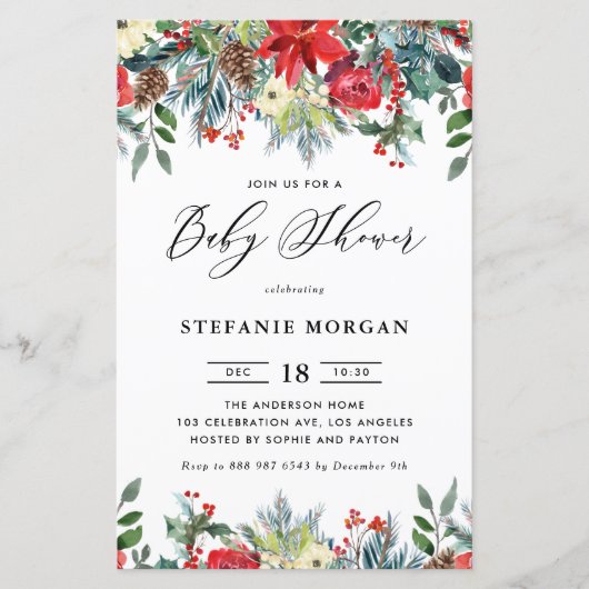 冬の開花フローラベビーシャワー招待状 (正面)