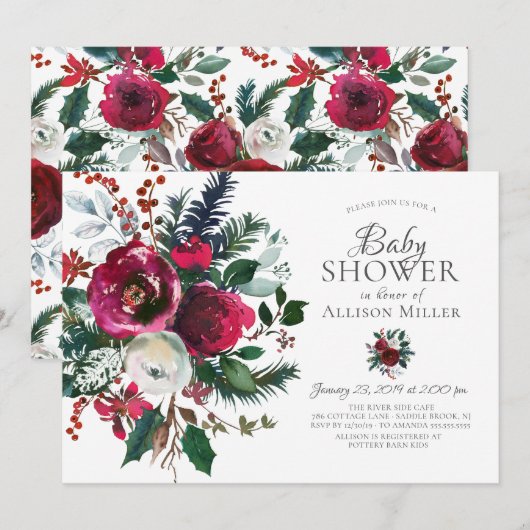 冬の開花フローラベビーシャワー 招待状 (正面/裏面)