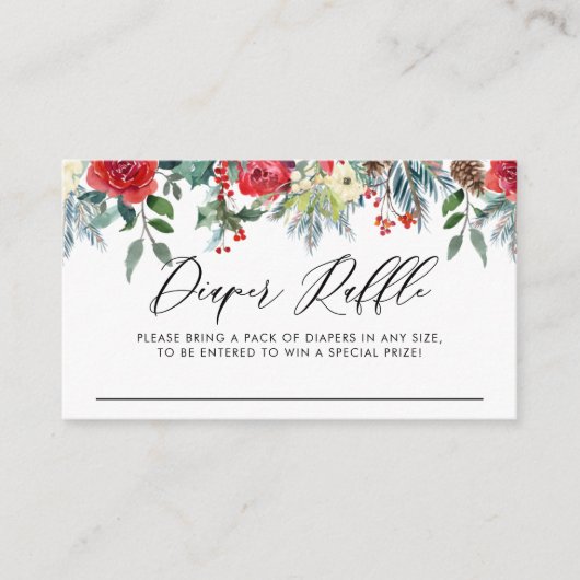 冬の開花赤ちゃんシャワーおむつラッフル エンクロージャーカード (正面)