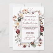 冬の開花金ゴールドフレーム – Burgundy 結婚 -'s | 招待状 (正面)