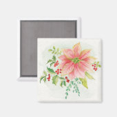 冬の開花 |ピンク色のポインセチア マグネット (正面/裏面)