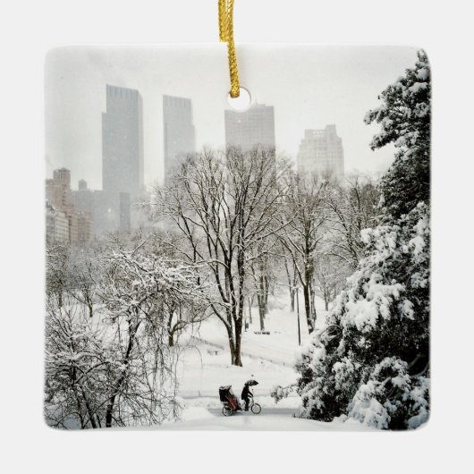 冬の間のセントラル・パークのPedicab セラミックオーナメント (正面)