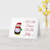 冬の間服を着る詰まったなおもちゃのペンギン カード (黄色い花)