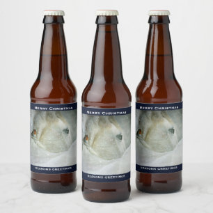 冬の降雪クリスマスに白い馬と鳥 ビールラベル