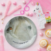 冬の降雪クリスマスに白い馬と鳥 ペーパープレート (パーティー)